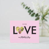 Mütter Tag Custom Foto Rosa Herz Rahmen Postkarte (Stehend Vorderseite)