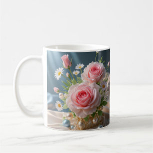 Mütter Tag Delikate rosa Rosen und weiße Gänse Kaffeetasse