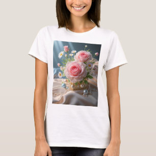 Mütter Tag Delikate rosa Rosen und weiße Gänse T-Shirt