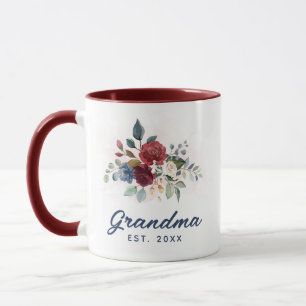 Mütter Tag Elegant Burgundy Blumenschrift Oma Tasse