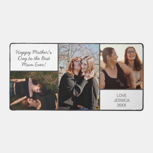 Mütter Tag Foto Collage Weiß Elegant Custom Schreibtischunterlage (Vorderseite)