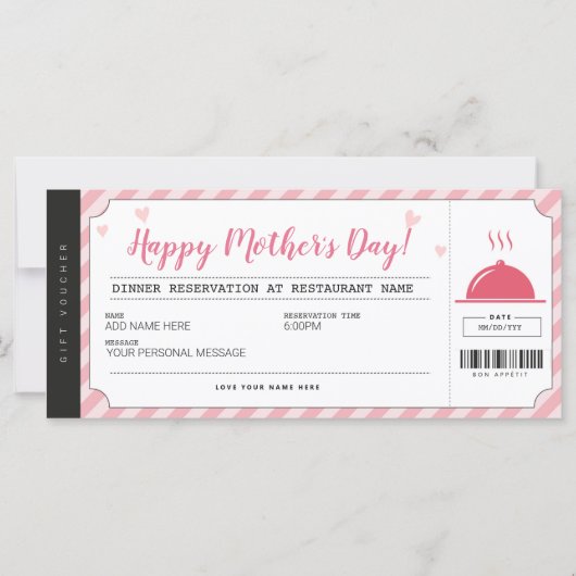 Mütter Tag Restaurant Reservierung Geschenkgutsche (Vorderseite)