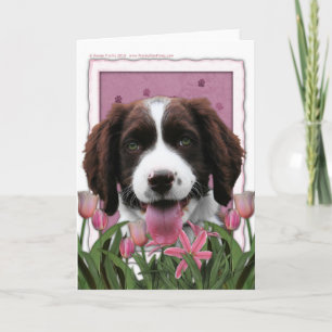 Mutter-Tag - rosa Tulpe-englischer SpringerSpaniel Karte