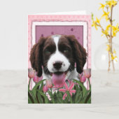 Mutter-Tag - rosa Tulpe-englischer SpringerSpaniel Karte (Gelbe Blume)