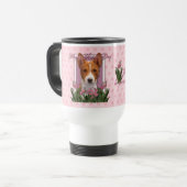 Mutter-Tag - rosa Tulpen - Basenji Reisebecher (Vorderseite Links)