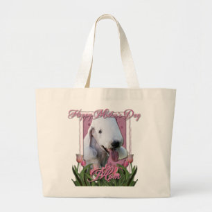 Mutter-Tag - rosa Tulpen - Bedlington Terrier Jumbo Stoffbeutel
