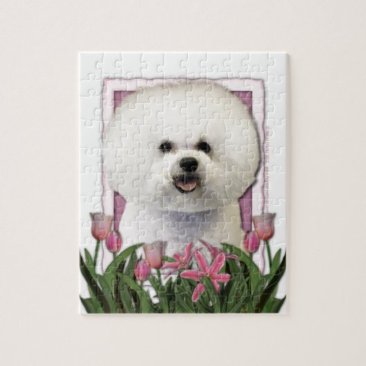 Mutter-Tag - rosa Tulpen - Bichon Frise Puzzle (Vertikal)