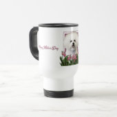 Mutter-Tag - rosa Tulpen - Bichon Frise Reisebecher (Vorderseite Links)