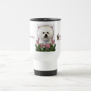 Mutter-Tag - rosa Tulpen - Bichon Frise Reisebecher