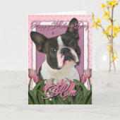 Mutter-Tag - rosa Tulpen - Boston Terrier Karte (Gelbe Blume)