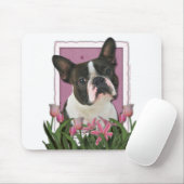 Mutter-Tag - rosa Tulpen - Boston Terrier Mousepad (Mit Mouse)
