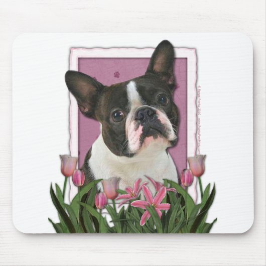 Mutter-Tag - rosa Tulpen - Boston Terrier Mousepad (Vorne)