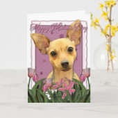 Mutter-Tag - rosa Tulpen - Chihuahua Karte (Gelbe Blume)