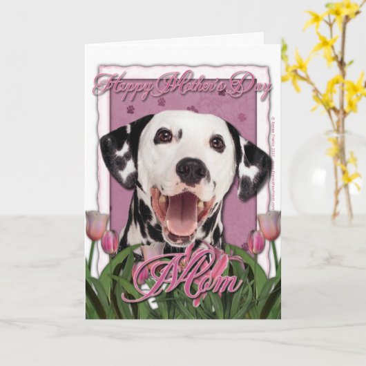 Mutter-Tag - rosa Tulpen - Dalmatiner Karte (Gelbe Blume)