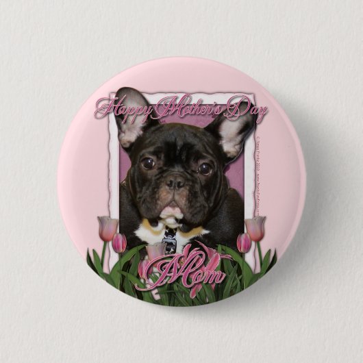 Mutter-Tag - rosa Tulpen - Frenchie - aquamarin Button (Vorderseite)