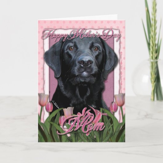 Mutter-Tag - rosa Tulpen - Labrador - Schwarzes - Karte (Vorderseite)