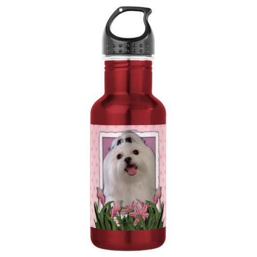 Mutter-Tag - rosa Tulpen - maltesisch Edelstahlflasche (Vorderseite)