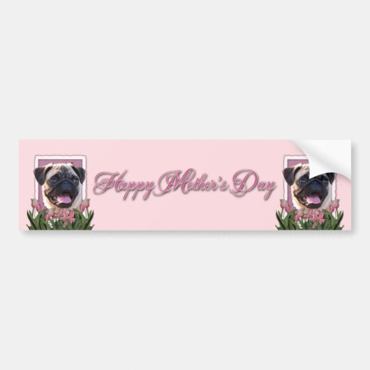 Mutter-Tag - rosa Tulpen - Mops Autoaufkleber (Vorne)