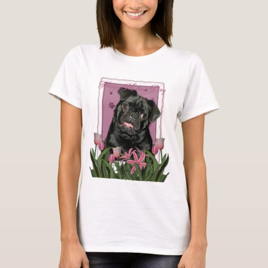 Mutter-Tag - rosa Tulpen - Mops - Ruffy T-Shirt (Vorderseite)