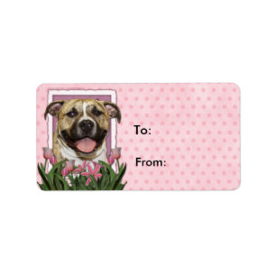 Mutter-Tag - rosa Tulpen - Pitbull - Tigger Adressaufkleber