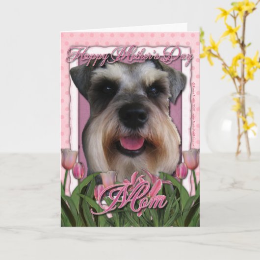 Mutter-Tag - rosa Tulpen - Schnauzer Karte (Gelbe Blume)
