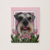 Mutter-Tag - rosa Tulpen - Schnauzer Puzzle (Vertikal)