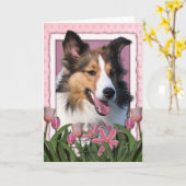 Mutter-Tag - rosa Tulpen - Sheltie Karte (Gelbe Blume)