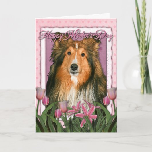 Mutter-Tag - rosa Tulpen - Sheltie Karte (Vorderseite)