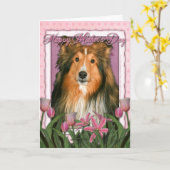 Mutter-Tag - rosa Tulpen - Sheltie Karte (Gelbe Blume)