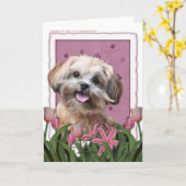 Mutter-Tag - rosa Tulpen - ShihPoo - Maggie Karte (Gelbe Blume)