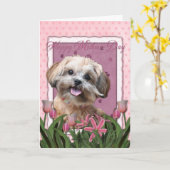 Mutter-Tag - rosa Tulpen - ShihPoo - Maggie Karte (Gelbe Blume)