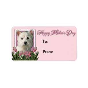 Mutter-Tag - rosa Tulpen - Westie Adressaufkleber