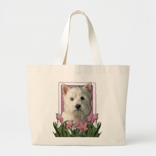 Mutter-Tag - rosa Tulpen - Westie Jumbo Stoffbeutel (Vorne)