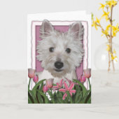 Mutter-Tag - rosa Tulpen - Westie Karte (Gelbe Blume)
