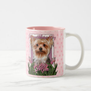 Mutter-Tag - rosa Tulpen - Yorkshire Terrier Zweifarbige Tasse