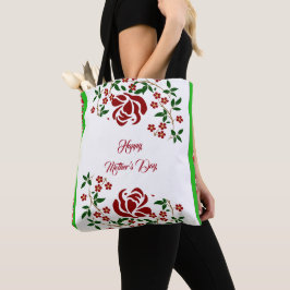 Mütter Tag Rote Rosen Blumenblättergrün Niedlich Tasche