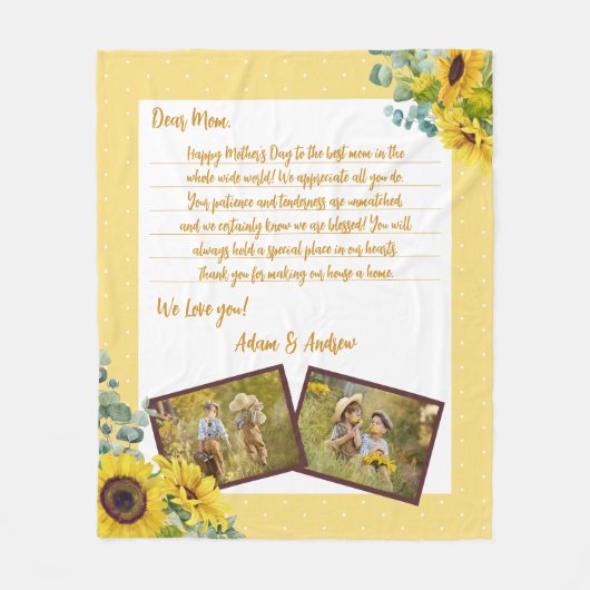 Mütter Tag Sonnenblumen Liebe Letter Foto Keepake Fleecedecke (Vorderseite)