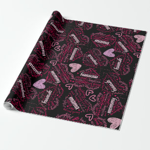 Mutter Tage Herz 01.Pink Black BG Geschenkpapier