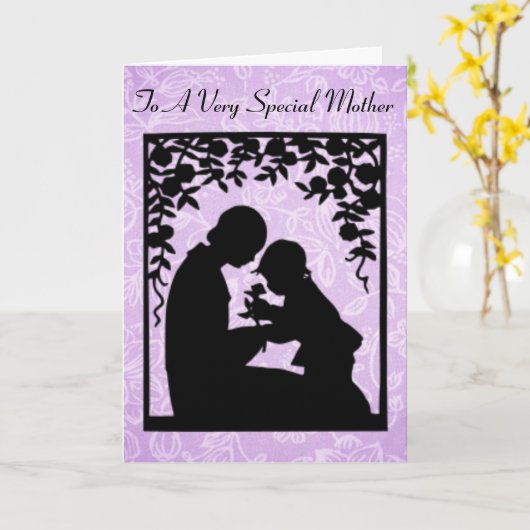 Mutter-Tagesmutter-und -kinderSilhouette Karte (Gelbe Blume)