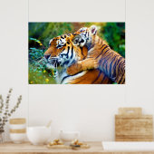 Mutter Tiger mit Baby Cub Klettern und Bitterohr Poster (Küche)