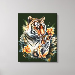 Mutter Tiger mit ihrem Cub Canvas Print Leinwanddruck