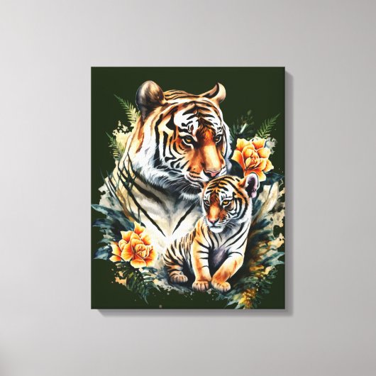 Mutter Tiger mit ihrem Cub Canvas Print Leinwanddruck (Vorderseite)
