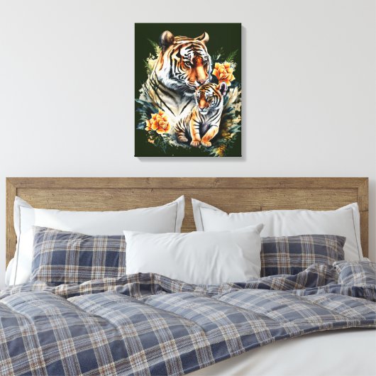Mutter Tiger mit ihrem Cub Canvas Print Leinwanddruck (Insitu (Schlafzimmer))