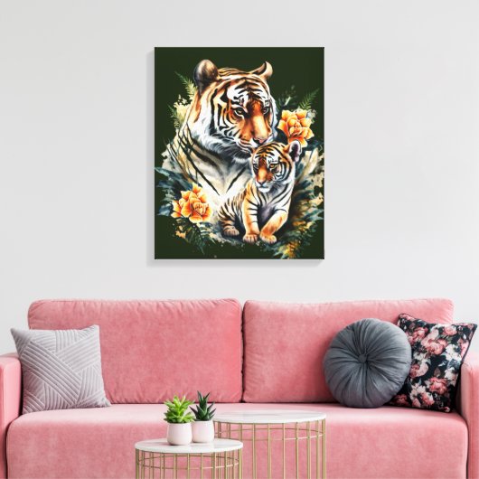 Mutter Tiger mit ihrem Cub Canvas Print Leinwanddruck (Insitu (Wohnzimmer))