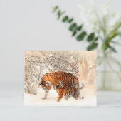 Mutter Tiger und Cube im Schneewald Postkarte (Stehend Vorderseite)