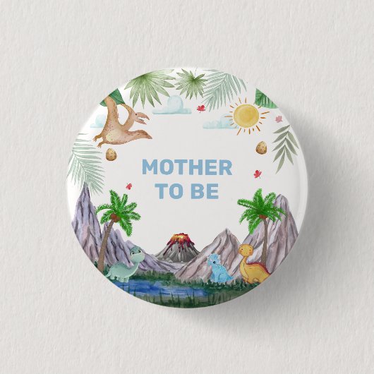Mutter-To-Be Vulkan Berg Dino Baby Shower Button (Vorderseite)