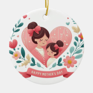 Mutter & Tochter Blumenherz - Alles Liebe zum Mutt Keramik Ornament