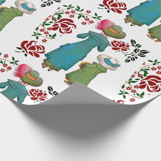 Mutter Tochter Duo Rote Rosen Blumengrün Geschenkpapier (Ecke)