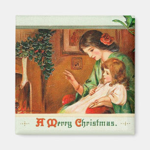 Mutter & Tochter hängender Strumpf Vintage Magnet