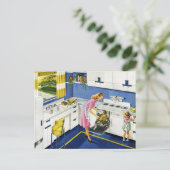 Mutter/Tochter Retro Küche #2 Postkarte (Stehend Vorderseite)